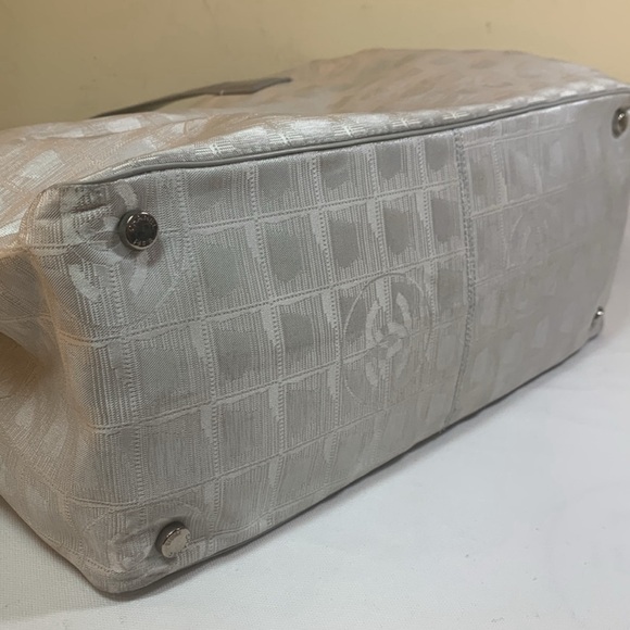 Chanel Rare Silver Travel Line Fabric Tote with Silver Leather Handles - Picture 10 of 17